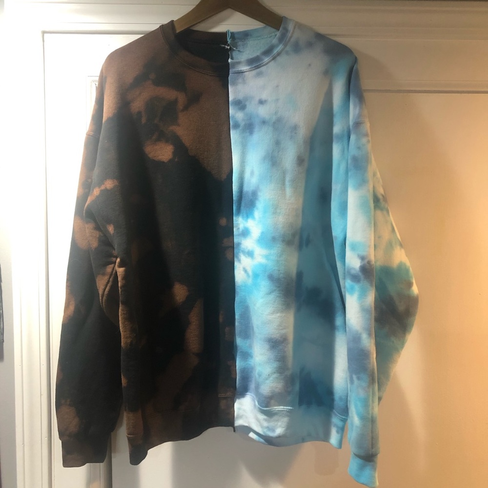 Half bleached half tie dyed crewneck